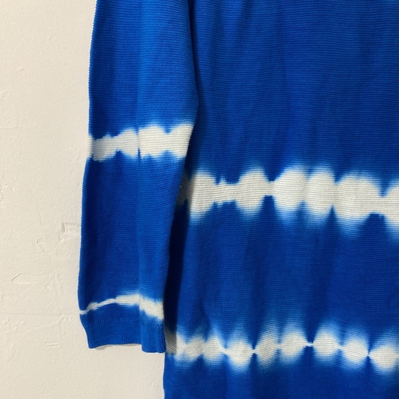 Talbots Biscayne Cobalt Blue Tie Dye 100% Cotton 3/4 Sleeve PulloverSweater Y-17 - Picture 3 of 6